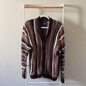 Abercrombie & Fitch jacquard stripe knit cardigan in brown 🧸 Small EUC